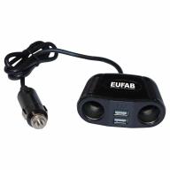Double prise allume‑cigare 12V avec 2 ports USB – câble 75cm – charge jusqu’à 10A