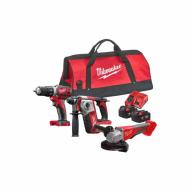 Pack 3 Outils 18V Milwaukee M18 – Perceuse-Visseuse, Perforateur SDS-Plus, Meuleuse d'Angle avec 2 Batteries 5Ah et Chargeur