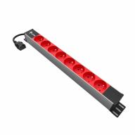 PDU 19" 1U multiprises 8 prises secourues 2P+T rouge - Fiche C14 Lg 3m - Infrastructure 19 pouces professionnelle