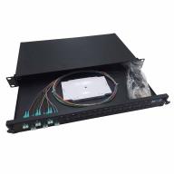 Tiroir 19" coulissant 1U 24 LCU DX G.657A2 équipé de 3 traversées LCU DX 6 pigtails